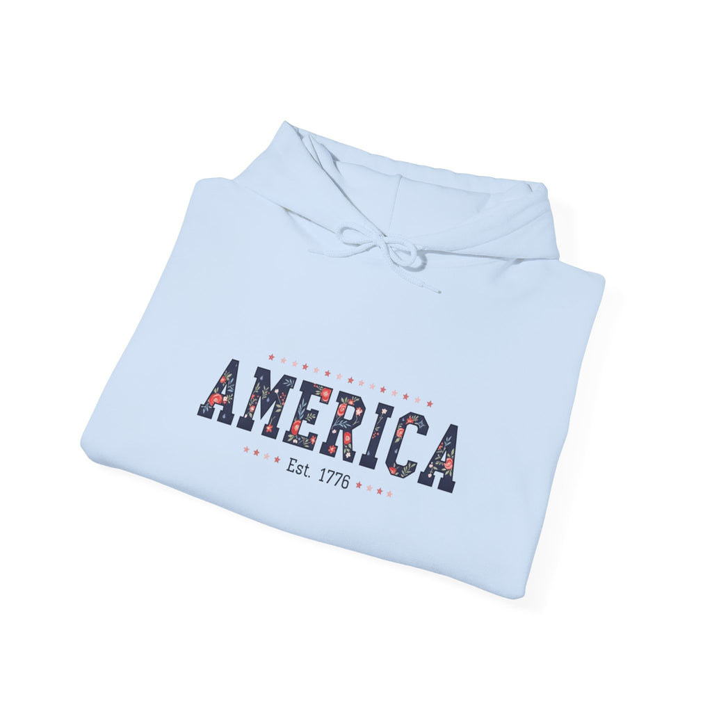 America Flower Hoodie — Floral USA Flag Sweatshirt Printify