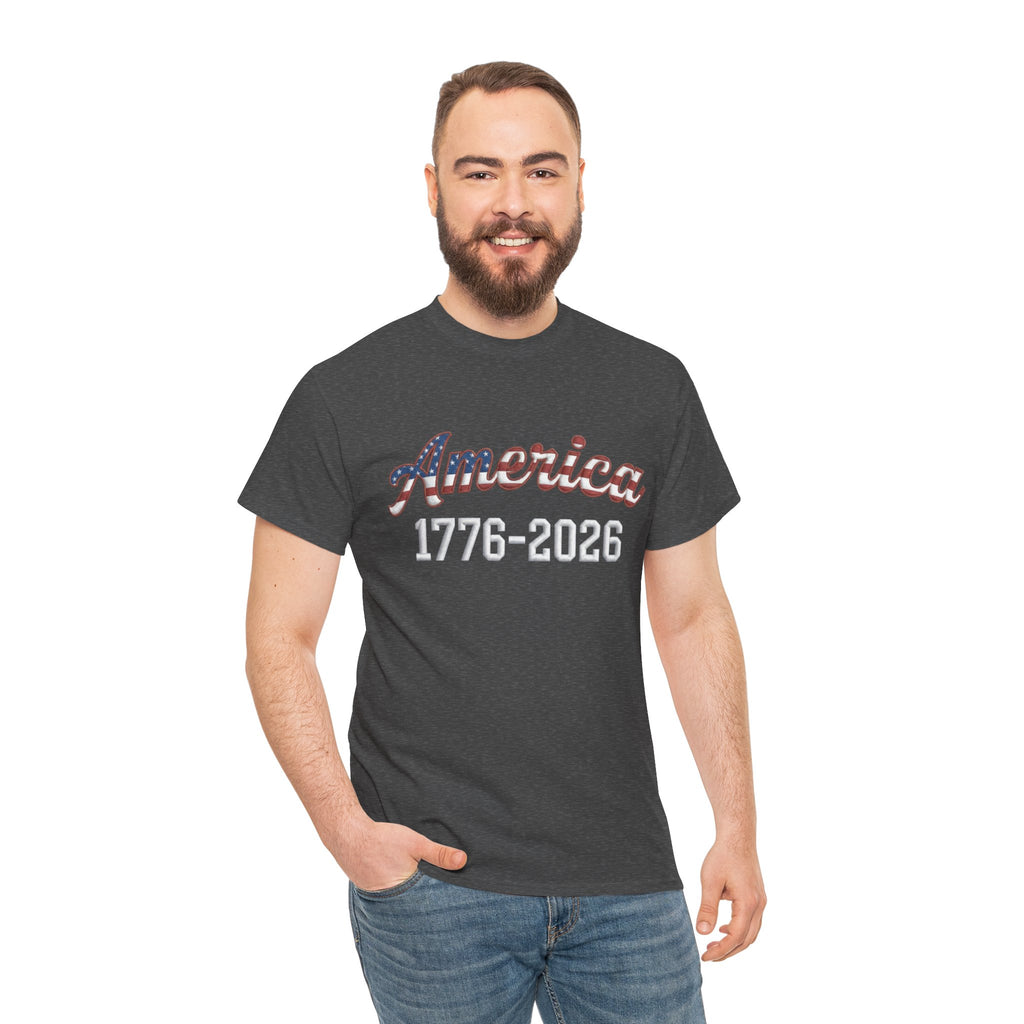 "America 1776–2026" Patriotic Unisex Cotton T-Shirt – Gildan 5000 Heavy Tee FIXED