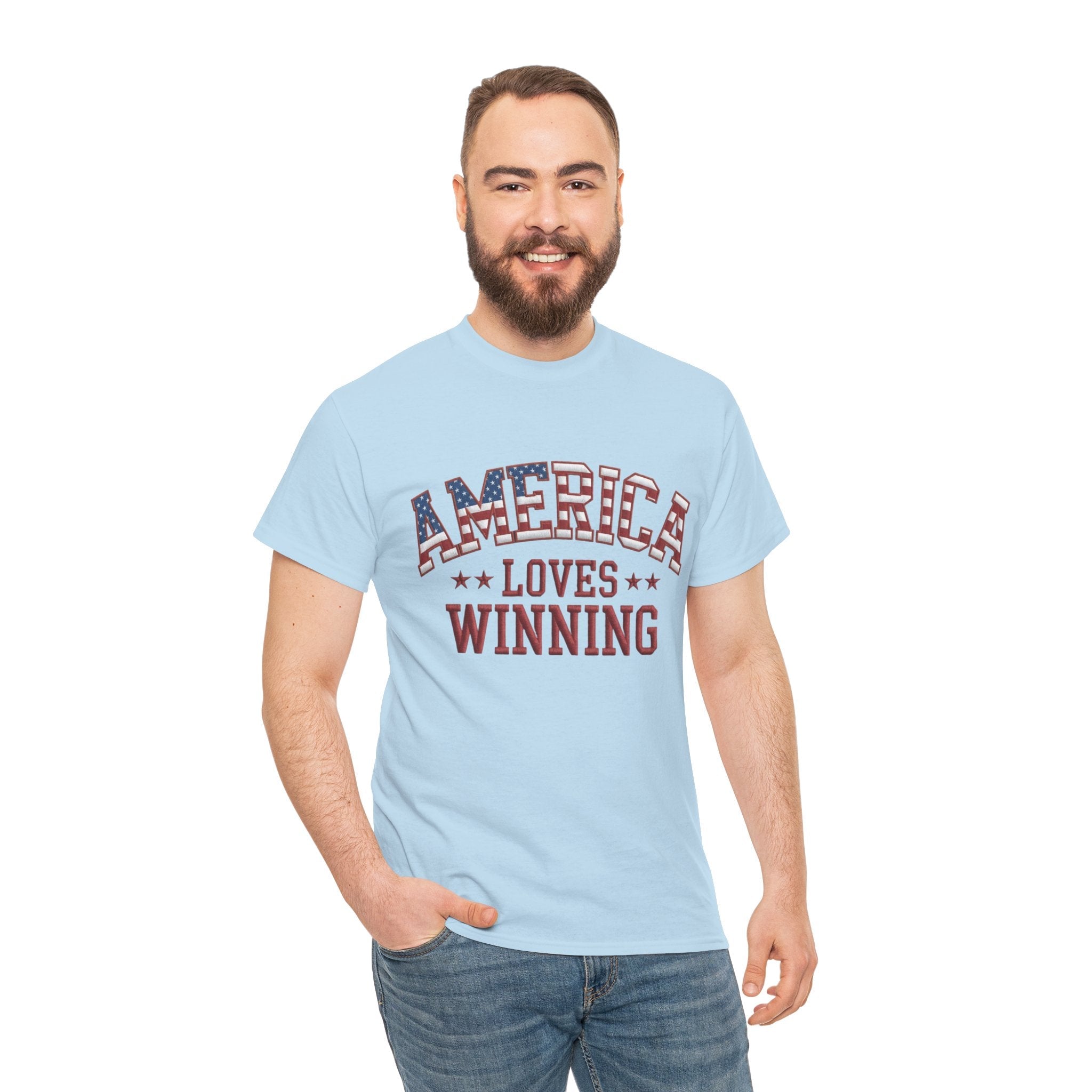 America Loves Winning! Patriotic Unisex Heavy Cotton T-Shirt Printify