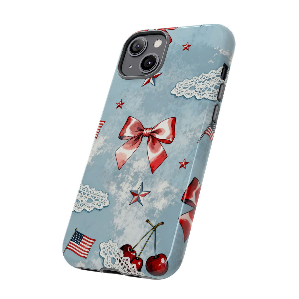 Americana Coquette Cherry Bow Phone Case Printify
