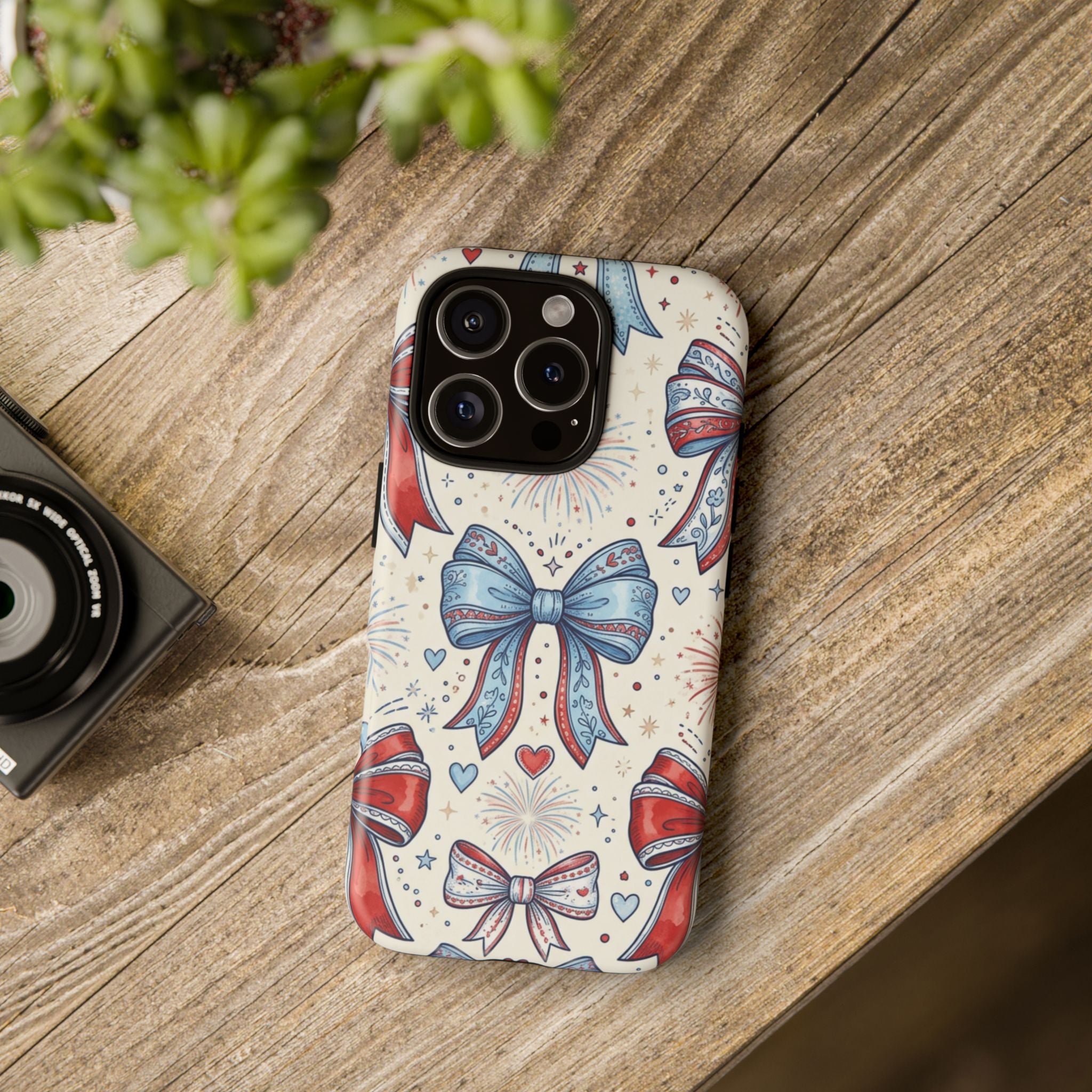 Patriotic Coquette Bows Phone Case – Americana Ribbon & Fireworks Design Printify