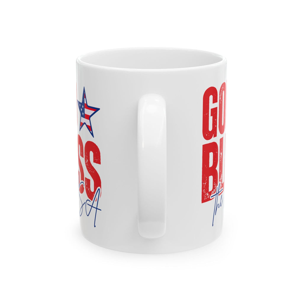 God Bless the USA Ceramic Mug — Patriotic American Flag Coffee Cup (11oz & 15oz)