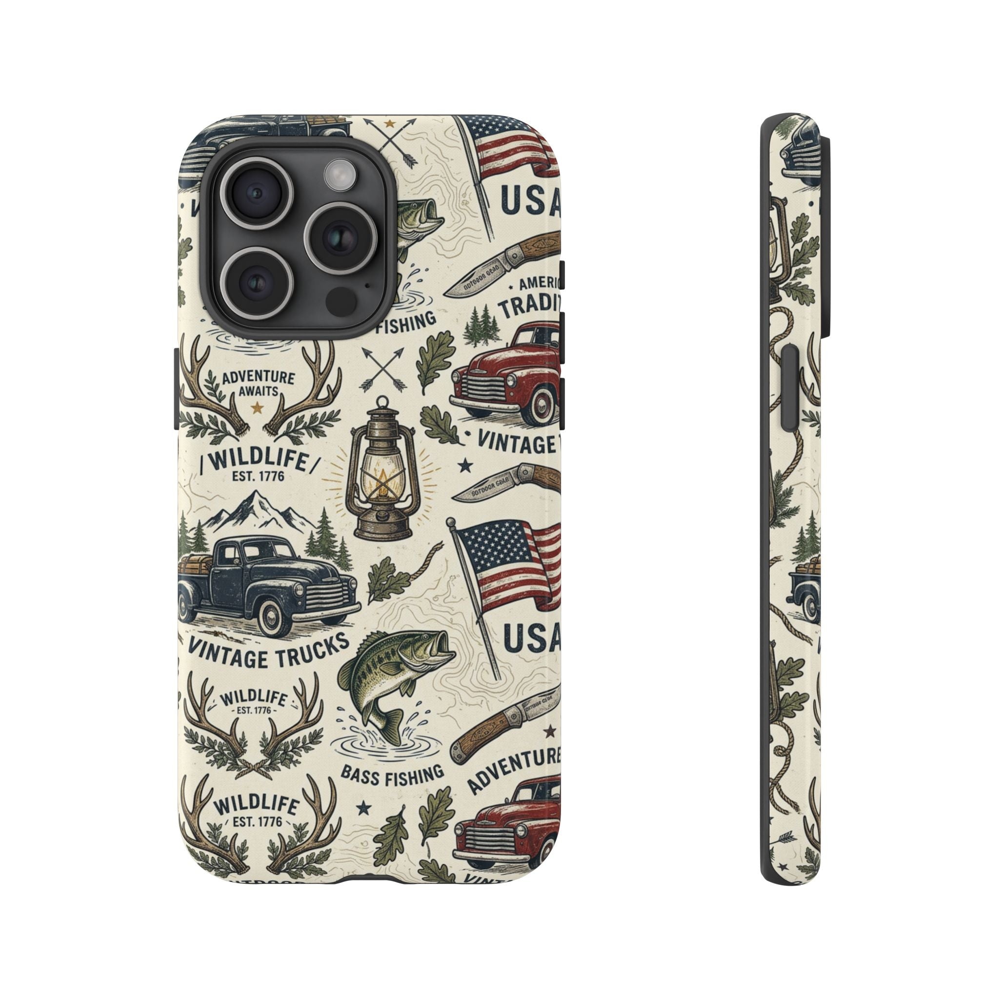 Patriotic Outdoors Phone Case – Bass Fishing & Vintage Americana Case Printify
