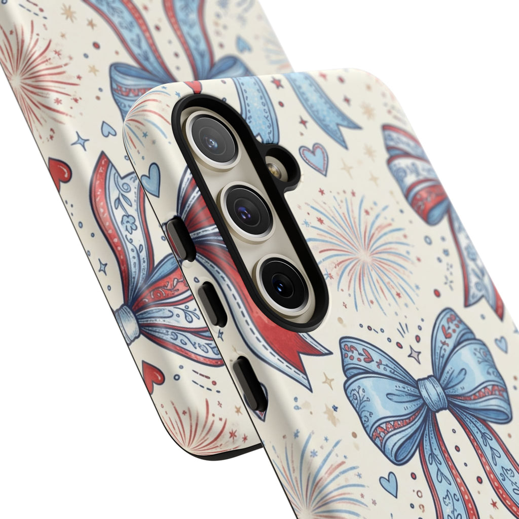 Patriotic Coquette Bows Phone Case – Americana Ribbon & Fireworks Design Printify