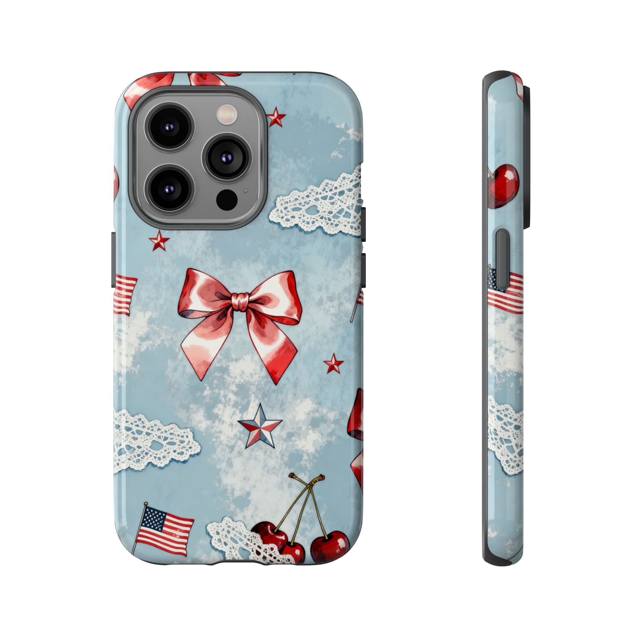 Americana Coquette Cherry Bow Phone Case Printify