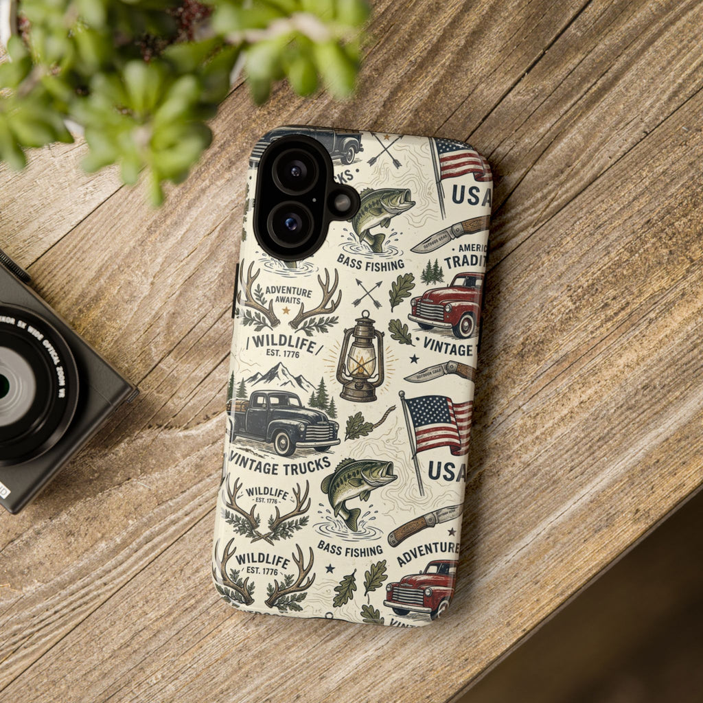 Patriotic Outdoors Phone Case – Bass Fishing & Vintage Americana Case Printify