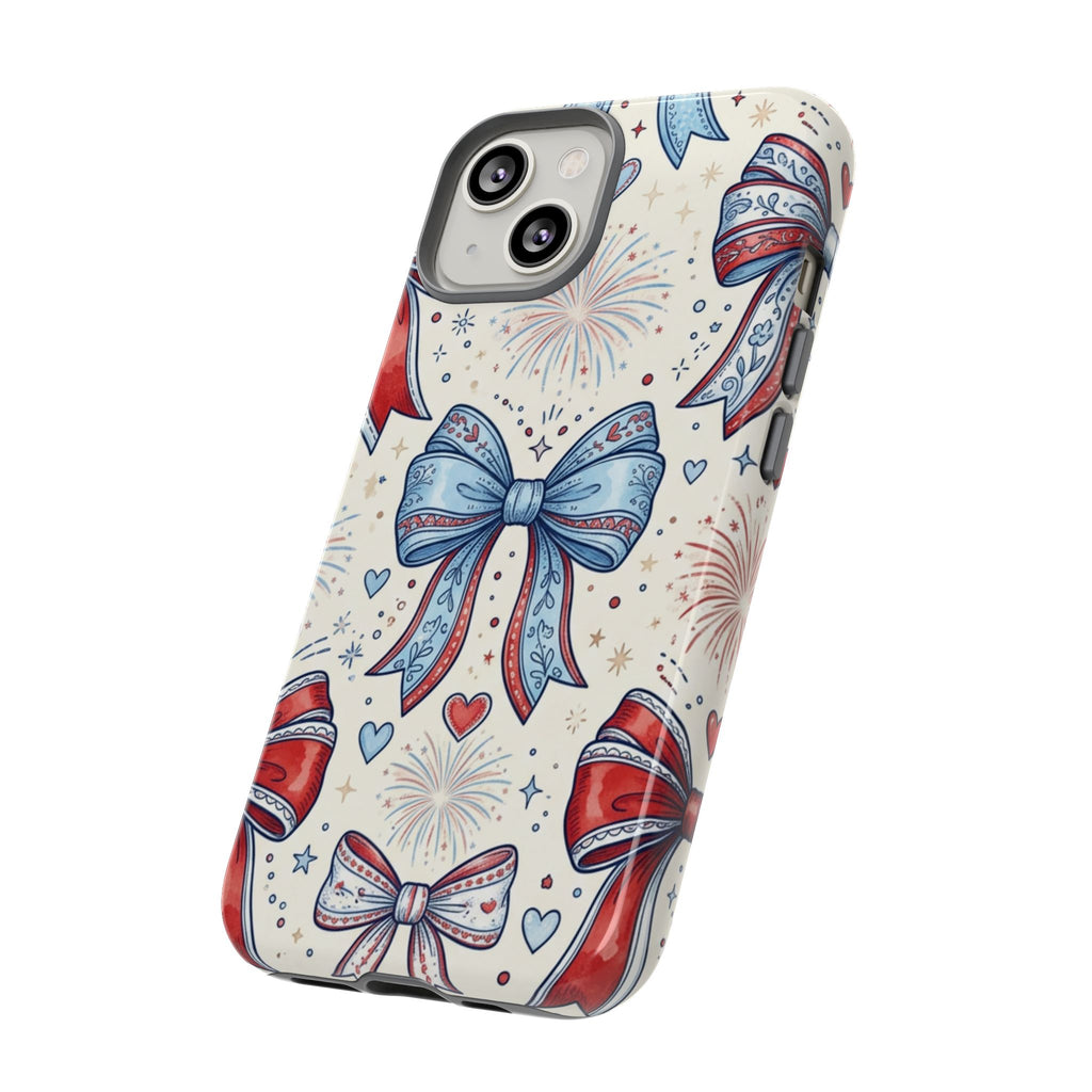Patriotic Coquette Bows Phone Case – Americana Ribbon & Fireworks Design Printify