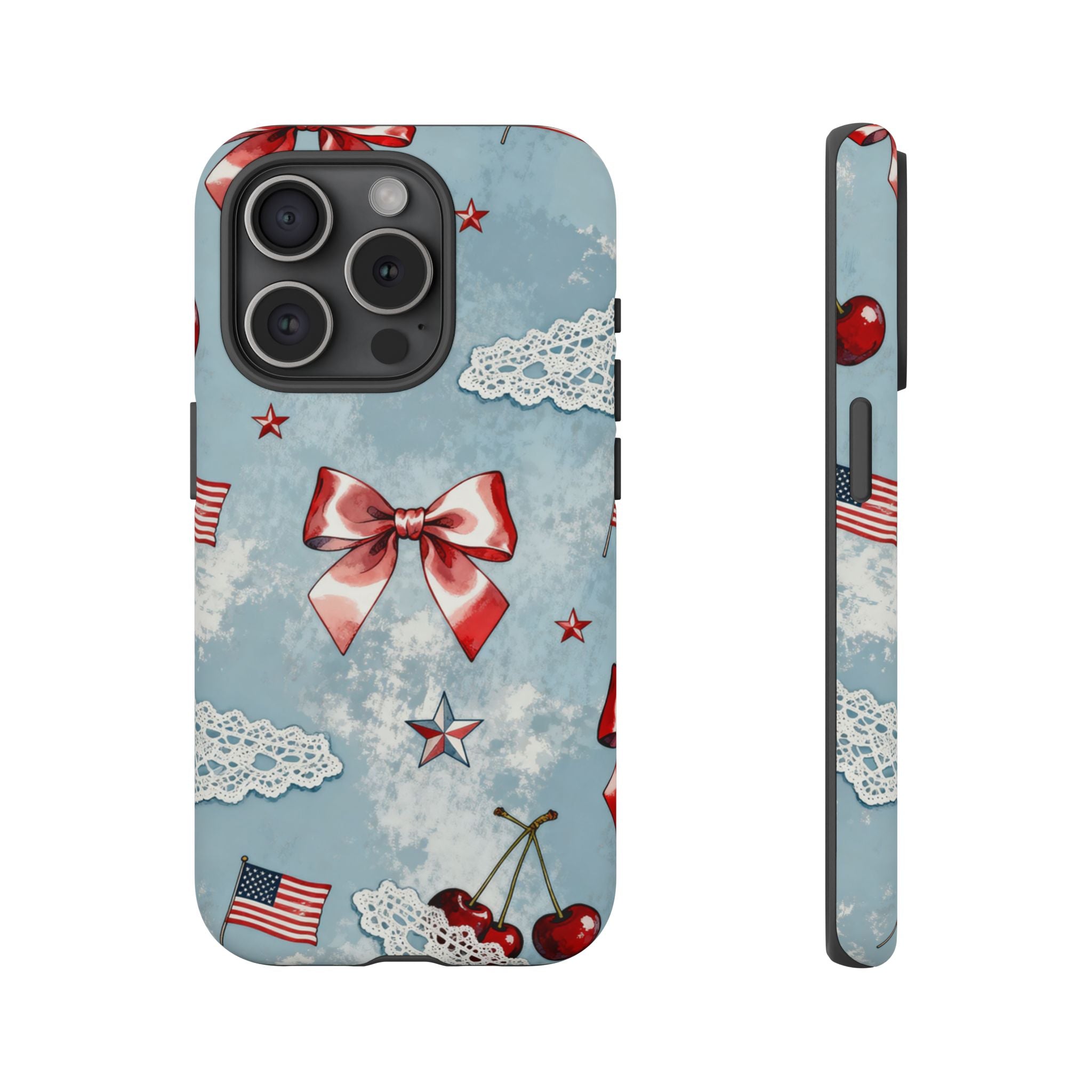 Americana Coquette Cherry Bow Phone Case Printify