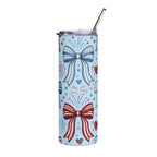 Bows & Fireworks 20oz Stainless Steel Tumbler — Patriotic Ribbon Fireworks Travel Mug Printify
