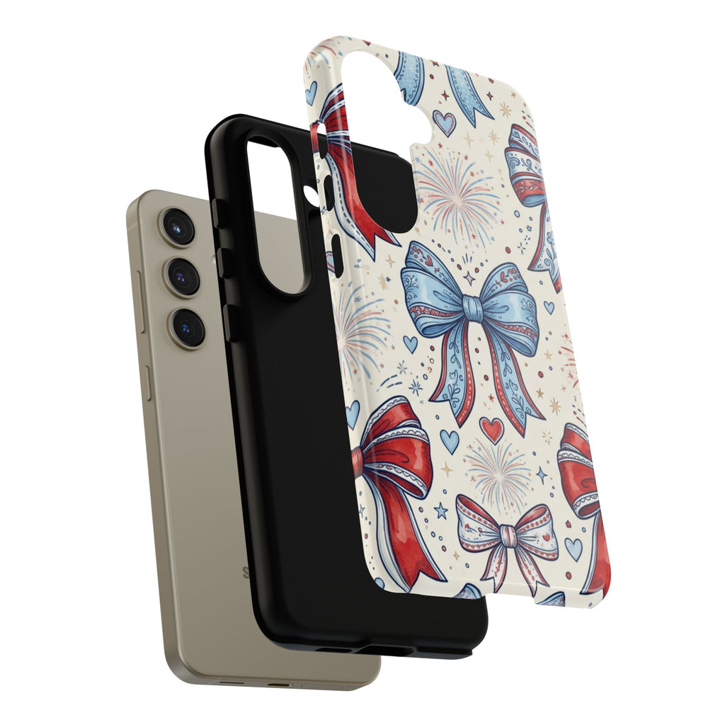 Patriotic Coquette Bows Phone Case – Americana Ribbon & Fireworks Design Printify
