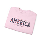 America Wildflower Crewneck Sweatshirt – Vintage Patriotic Floral Pullover Printify