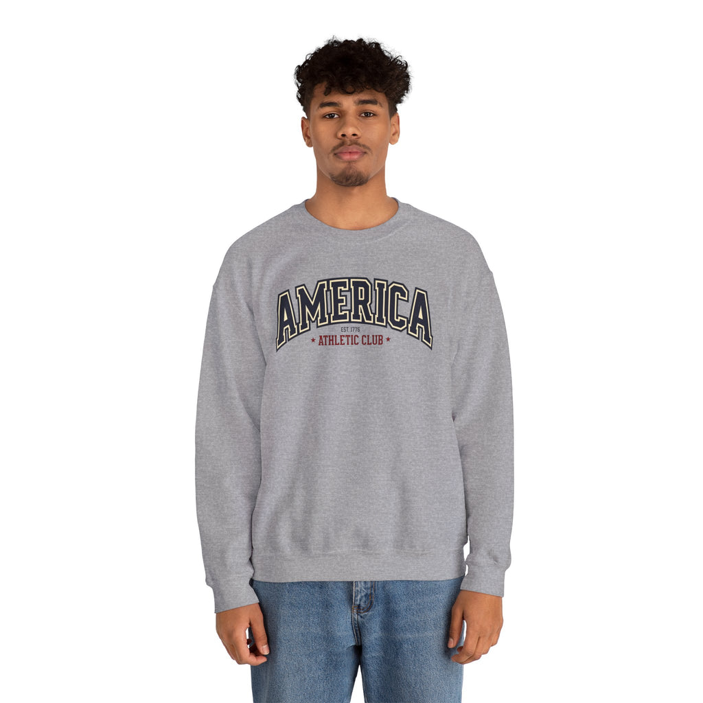 America Athletic Club Crewneck Sweatshirt – Vintage Collegiate Americana Pullover Printify