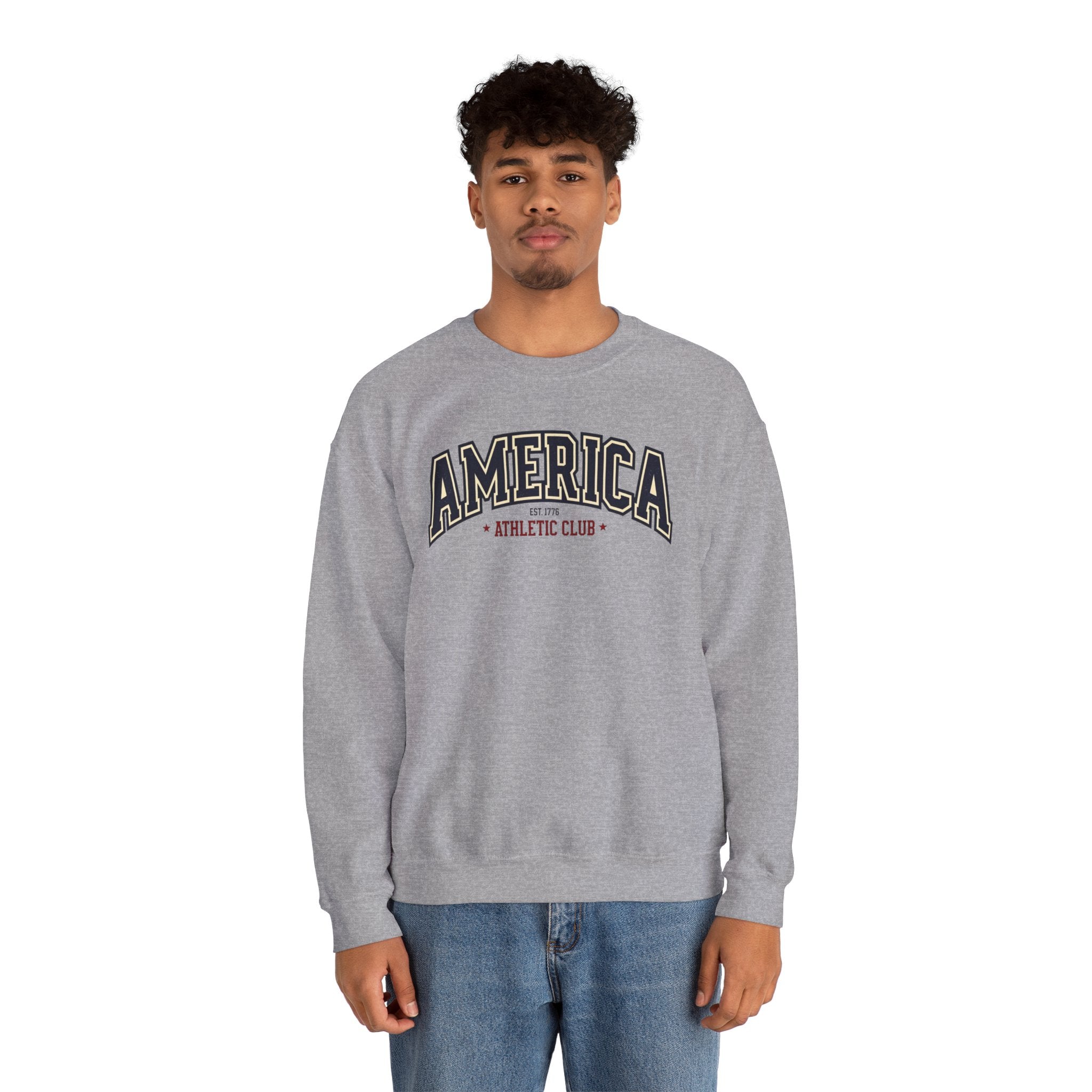 America Athletic Club Crewneck Sweatshirt – Vintage Collegiate Americana Pullover Printify