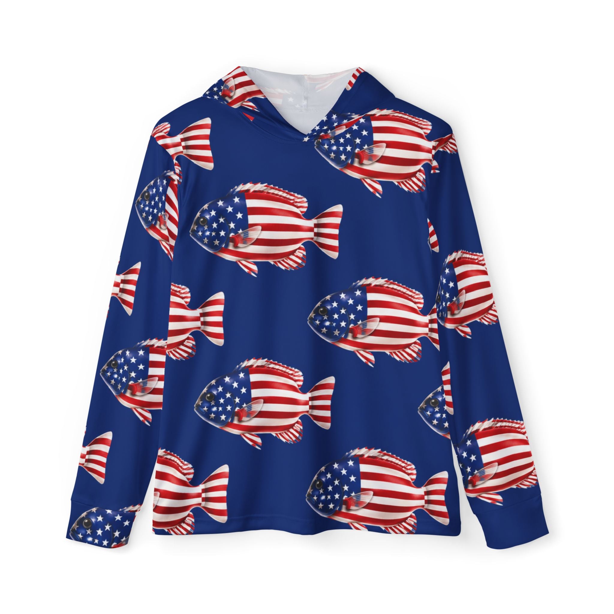 Stars & Stripes Bluegill Performance Hoodie – Patriotic Fishing Hooded Shirt Printify