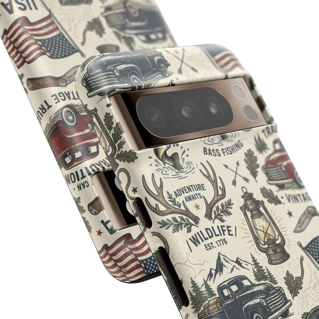 Patriotic Outdoors Phone Case – Bass Fishing & Vintage Americana Case Printify