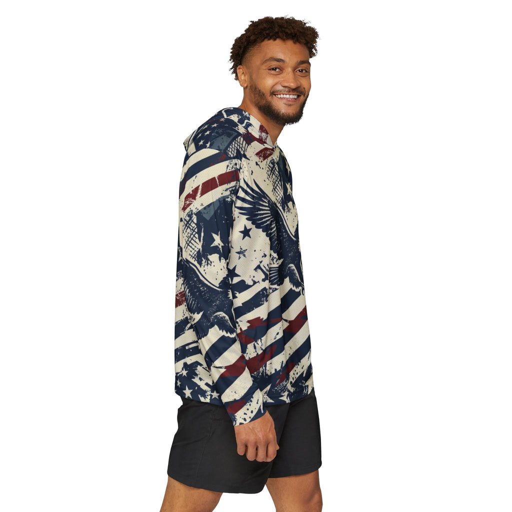 Liberty Eagle Performance Hoodie – Vintage Patriotic Hooded Sun Shirt Printify
