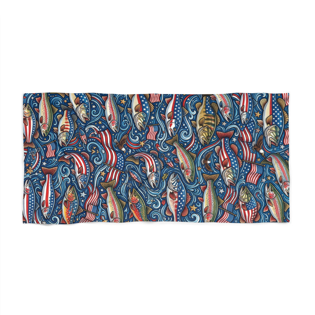 American Bass Beach Towel — Patriotic Fishing Print Printify