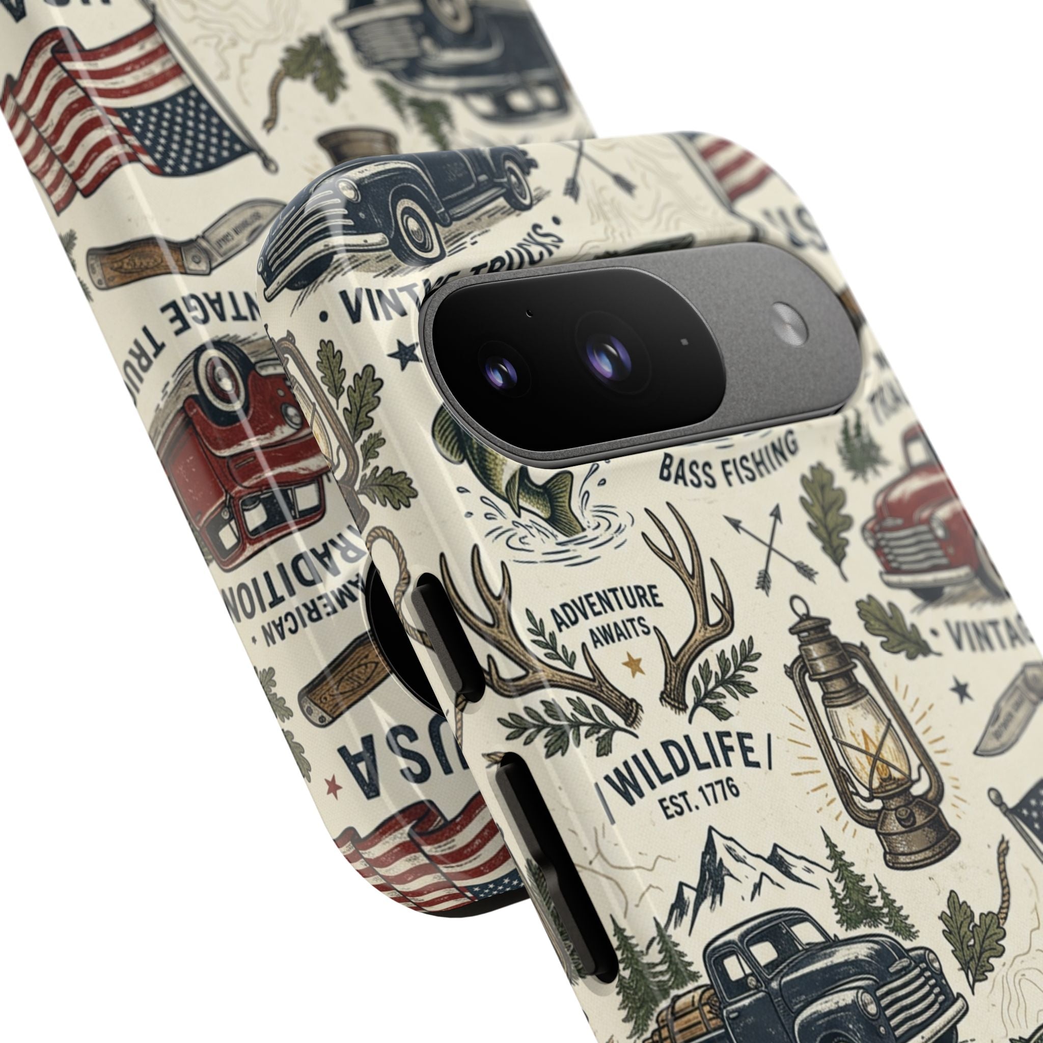 Patriotic Outdoors Phone Case – Bass Fishing & Vintage Americana Case Printify