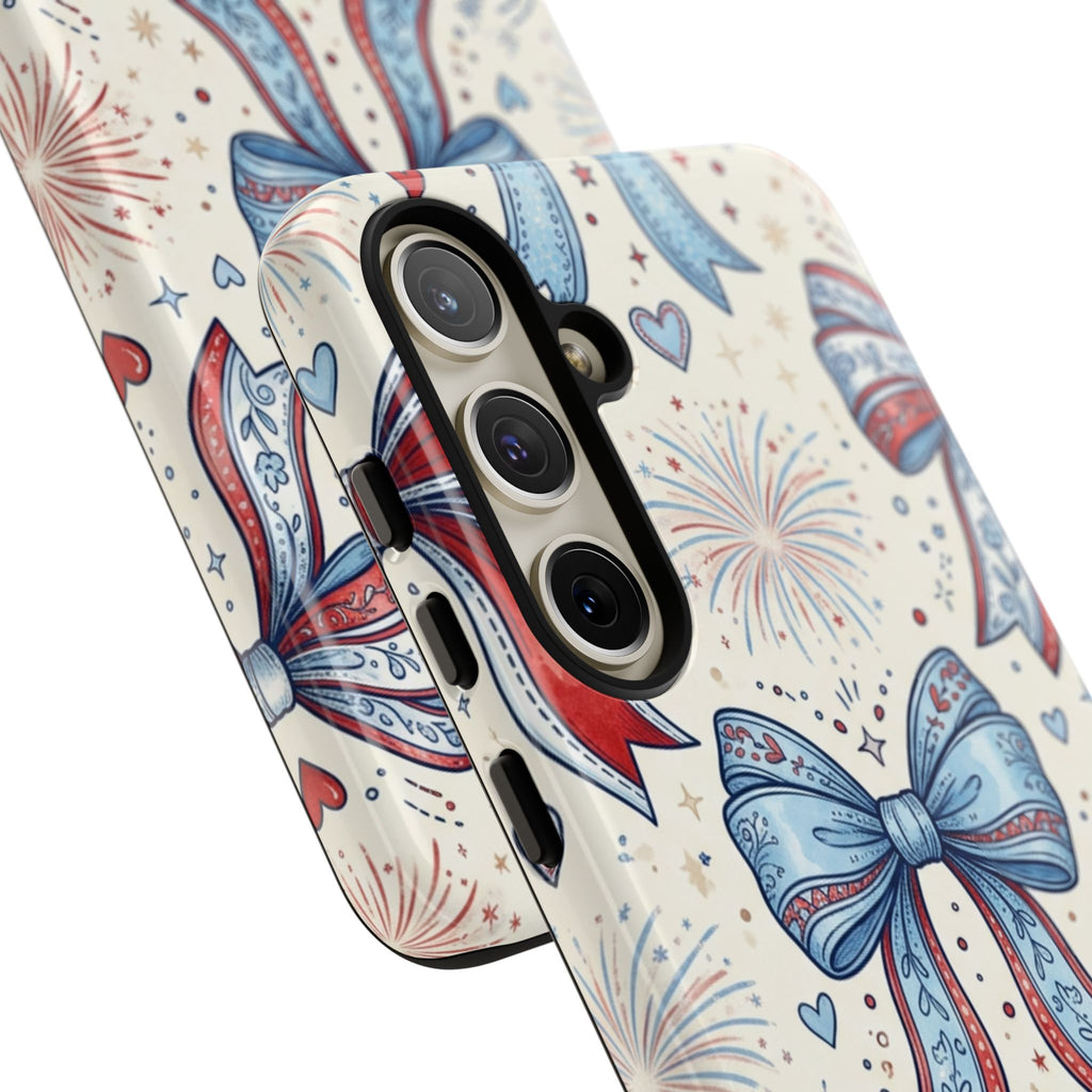 Patriotic Coquette Bows Phone Case – Americana Ribbon & Fireworks Design Printify