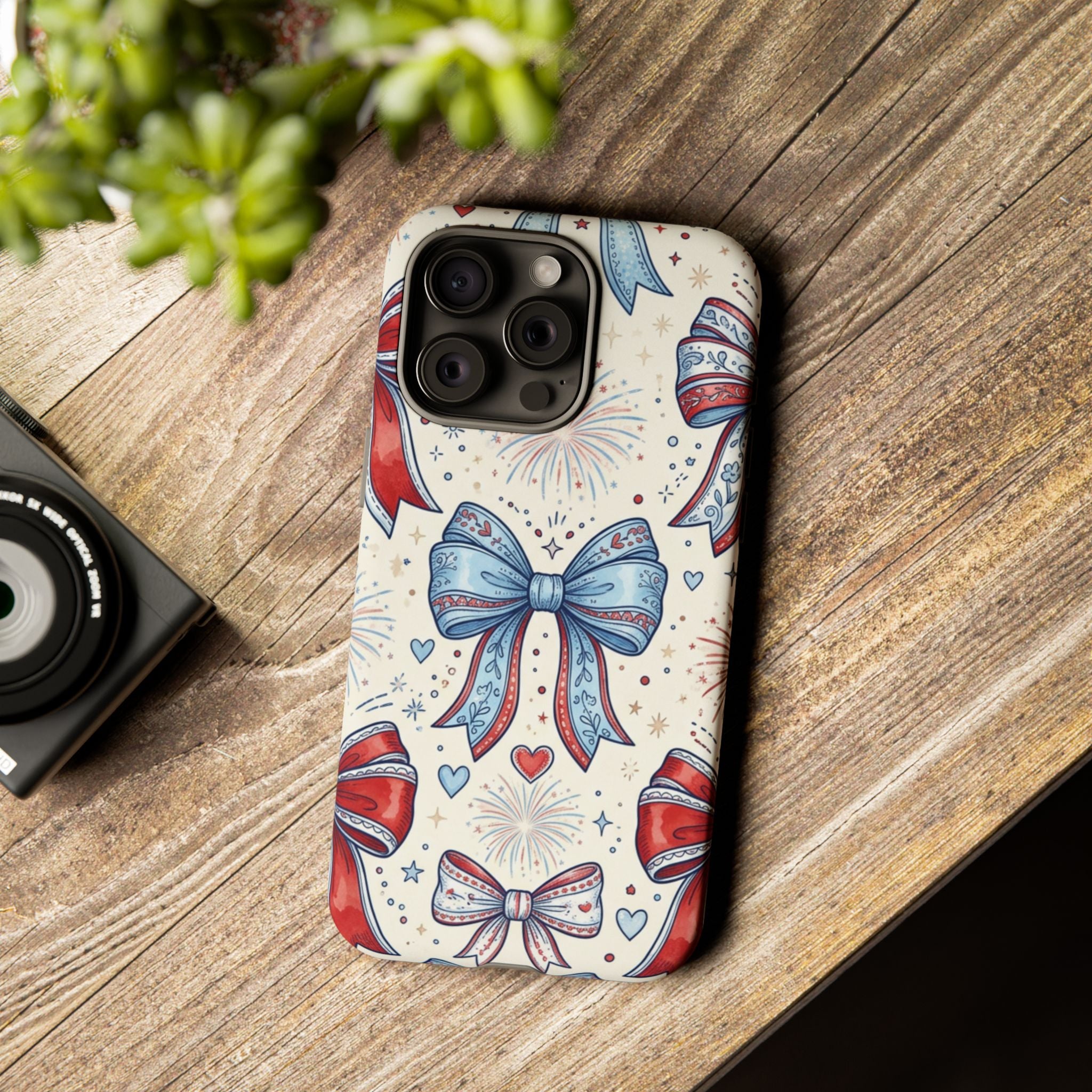 Patriotic Coquette Bows Phone Case – Americana Ribbon & Fireworks Design Printify
