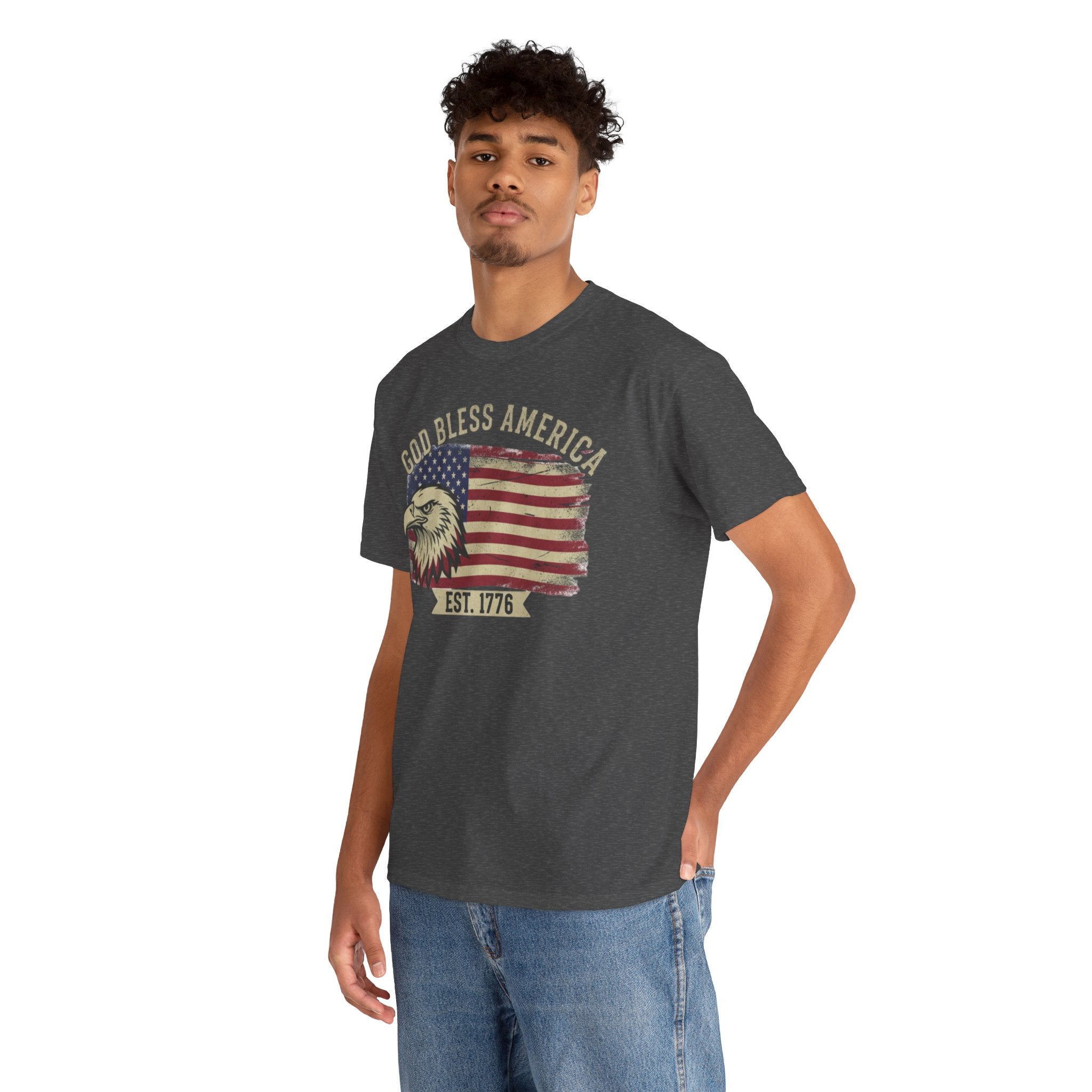 God Bless America 1776 Patriotic T-Shirt – Vintage Eagle Flag USA Tee
