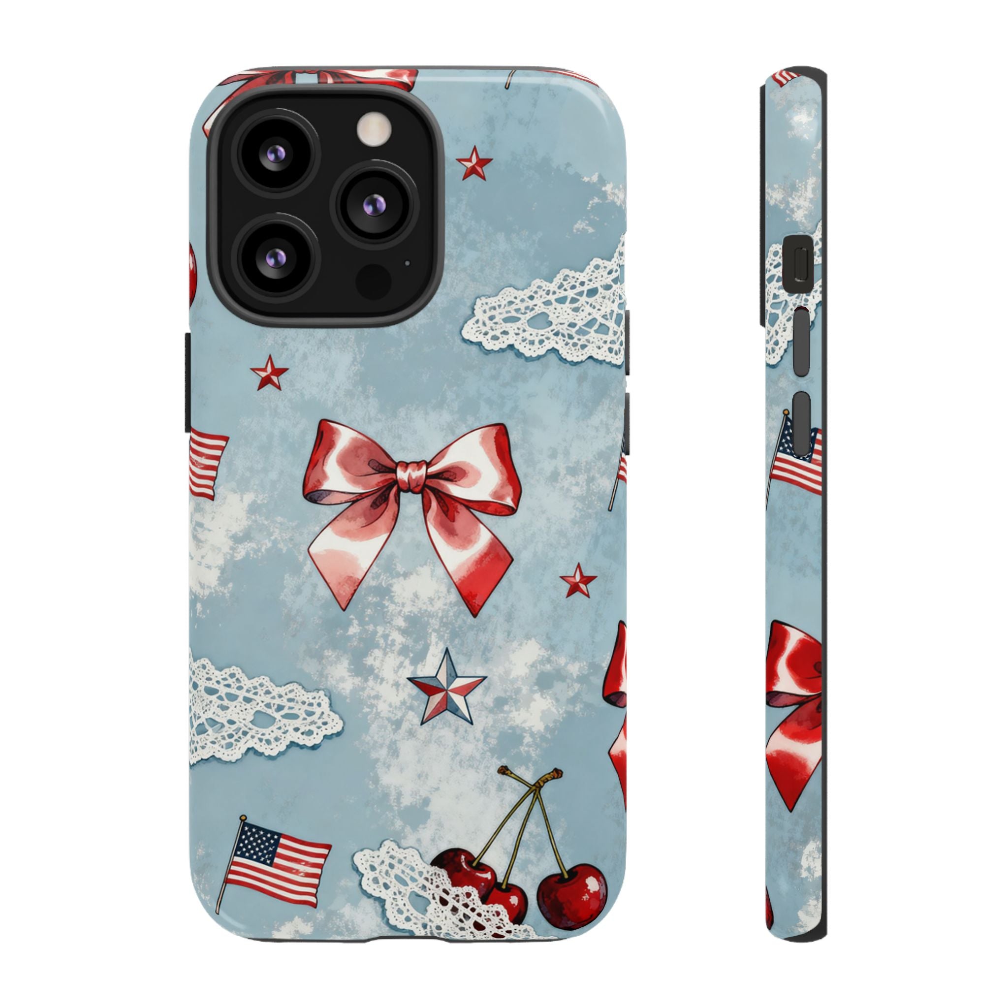 Americana Coquette Cherry Bow Phone Case Printify