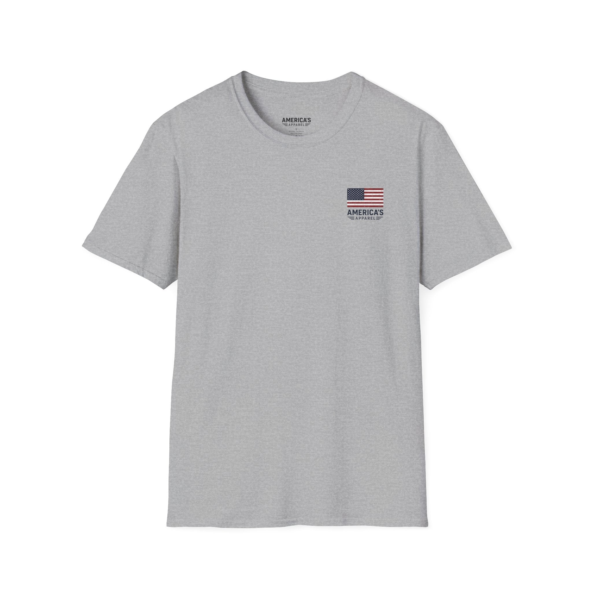 American Flag Pocket T-Shirt — "America's" Small Logo Patriotic Tee Printify