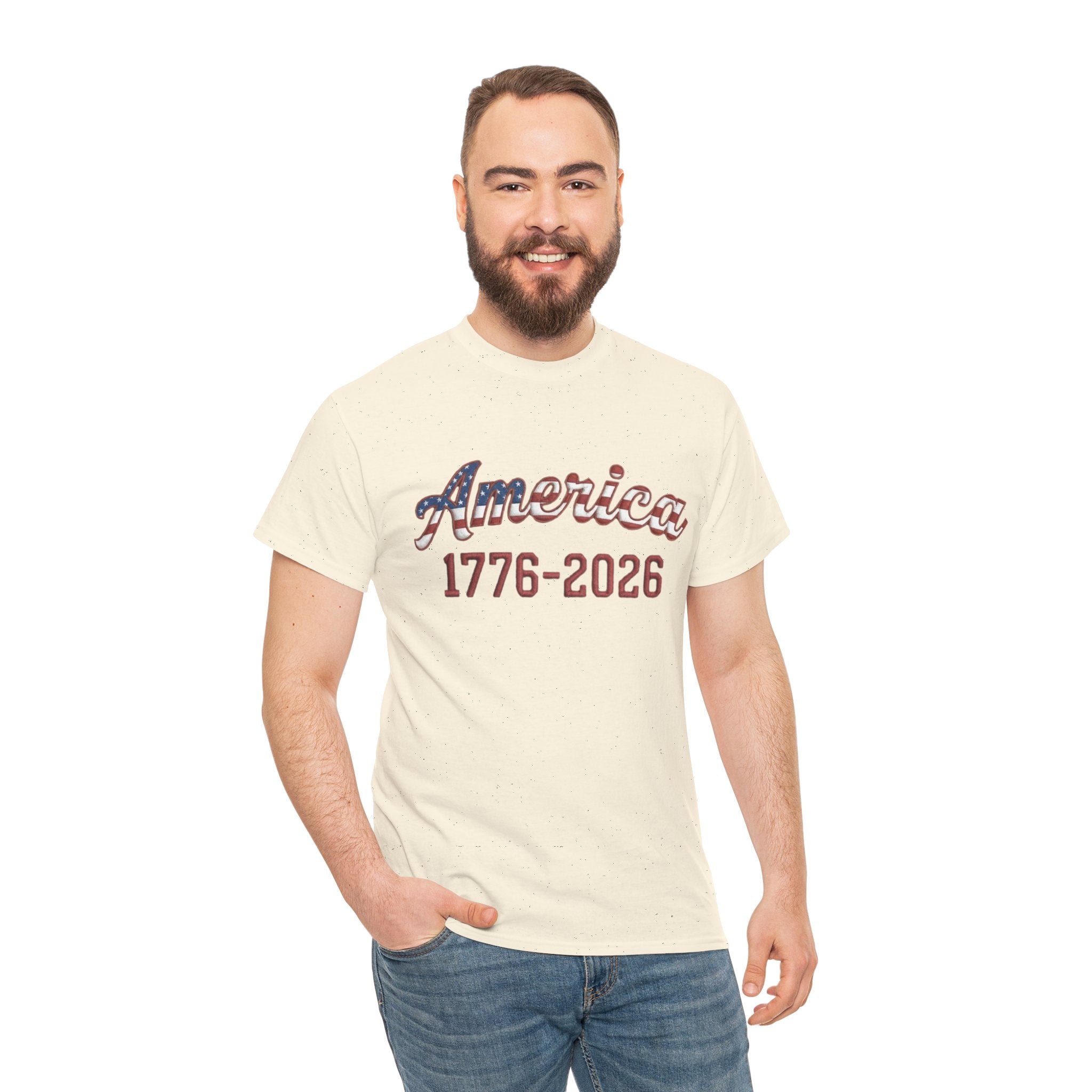 "America 1776–2026" Patriotic Unisex Cotton T-Shirt – Gildan 5000 Heavy Tee FIXED