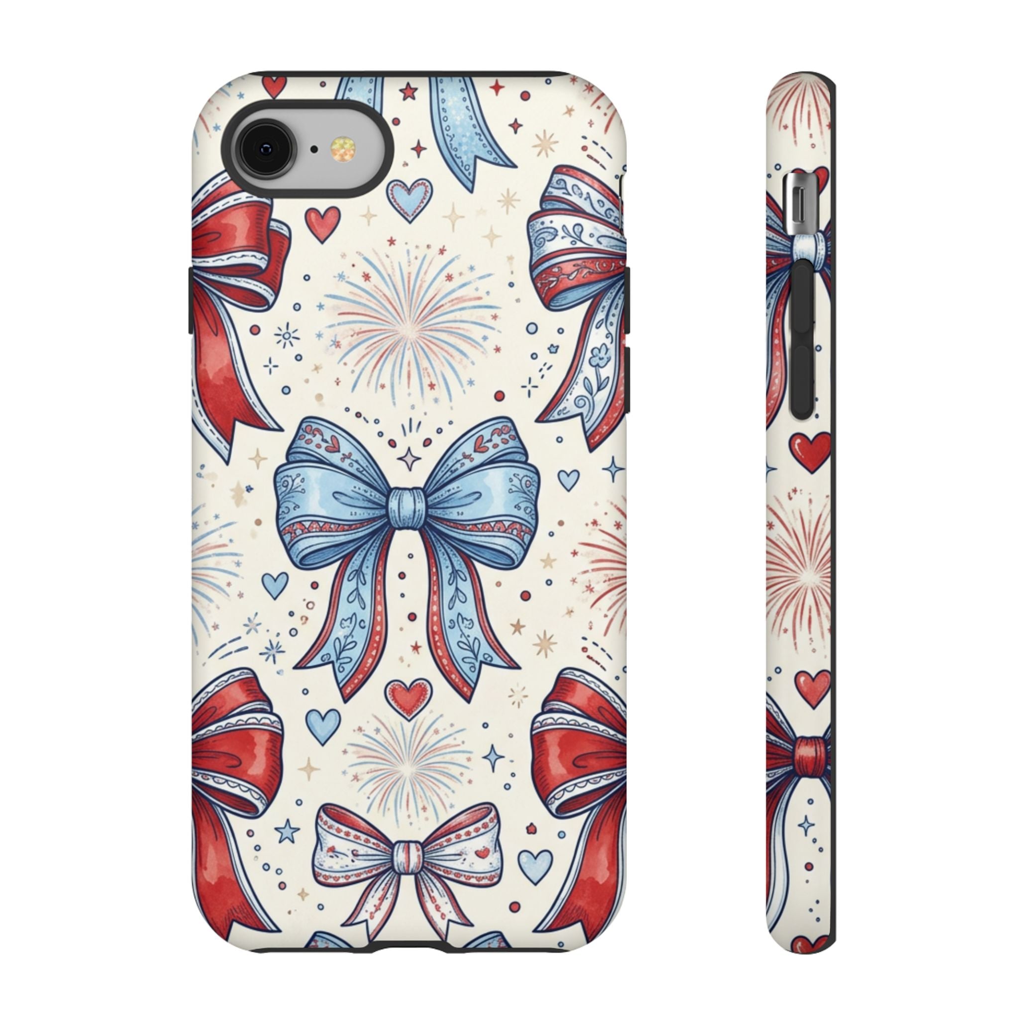 Patriotic Coquette Bows Phone Case – Americana Ribbon & Fireworks Design Printify