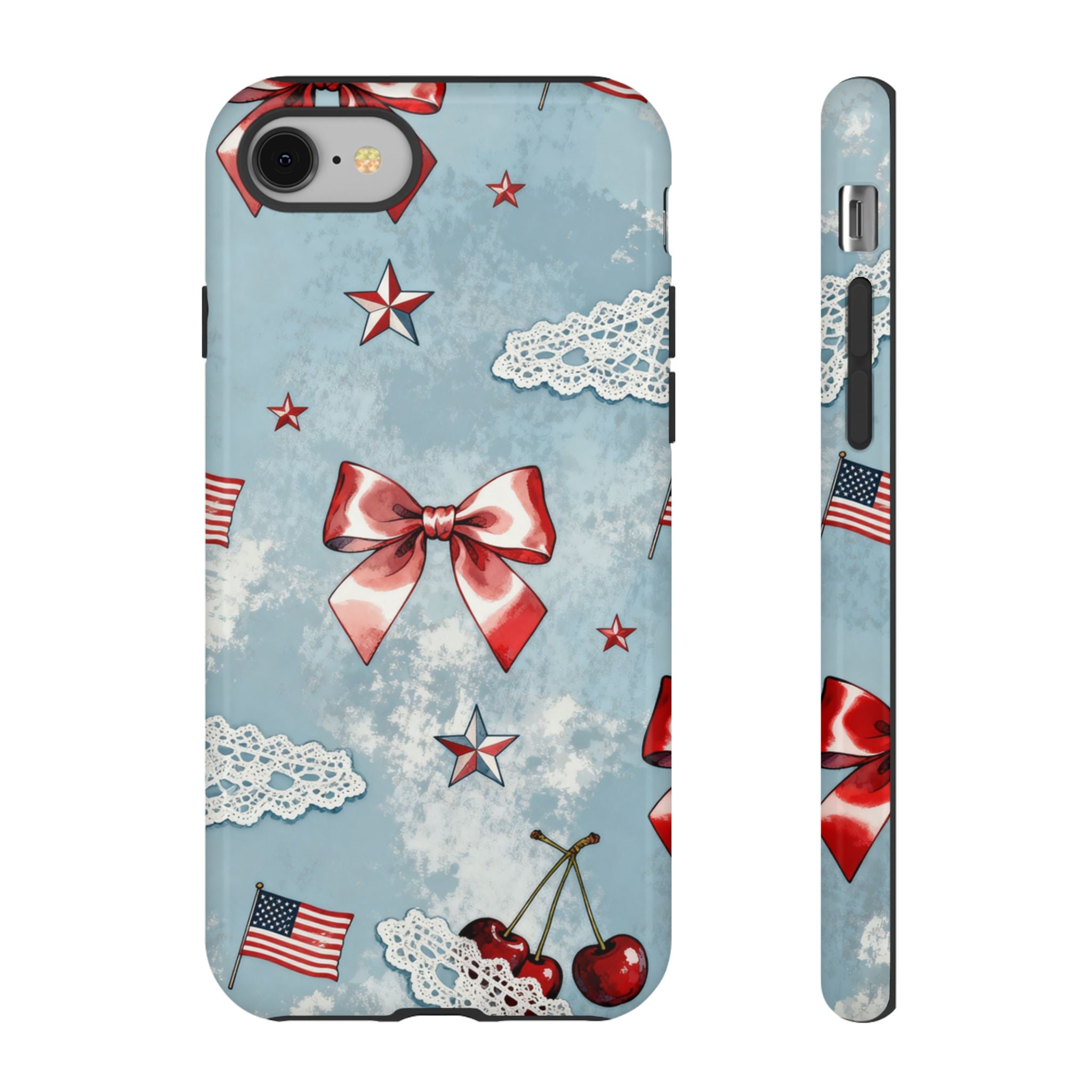 Americana Coquette Cherry Bow Phone Case Printify