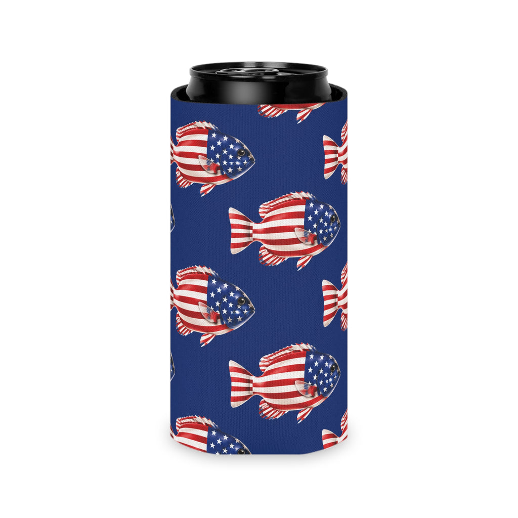 American Flag Fish Can Cooler — Patriotic Beverage Koozie Printify