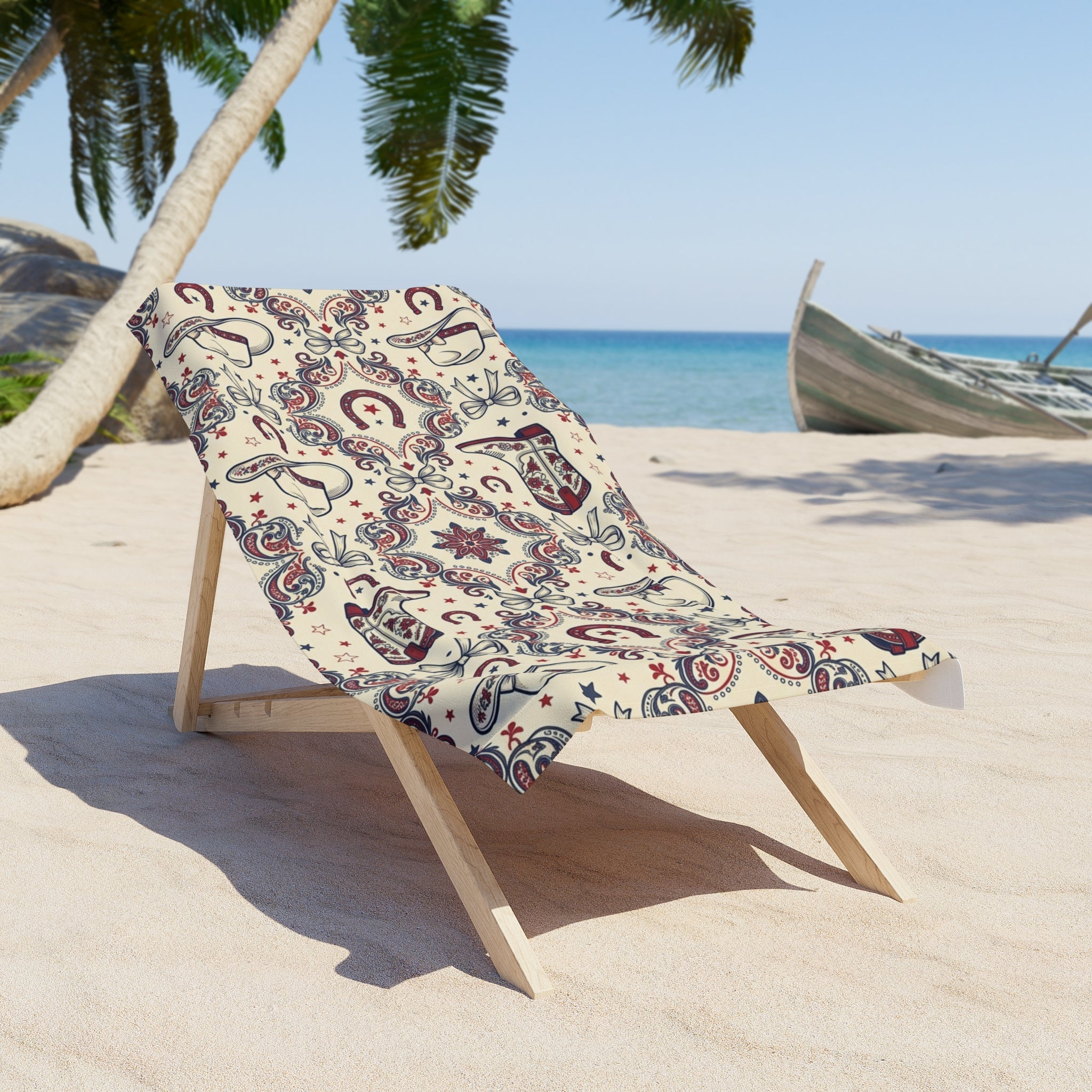Cowgirl Americana Beach Towel — Western Flag Design Printify
