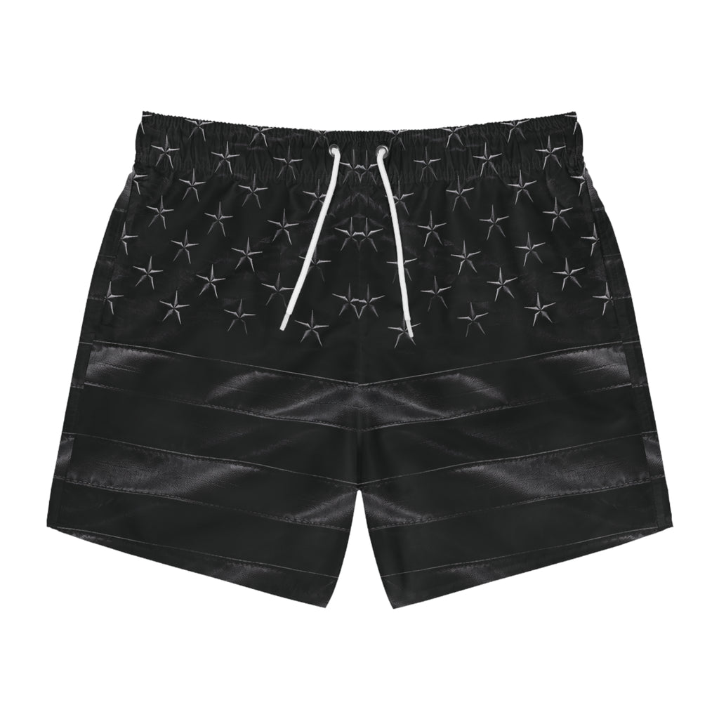 All-Black American Flag Swim Trunks — Patriotic Men's Swimwear