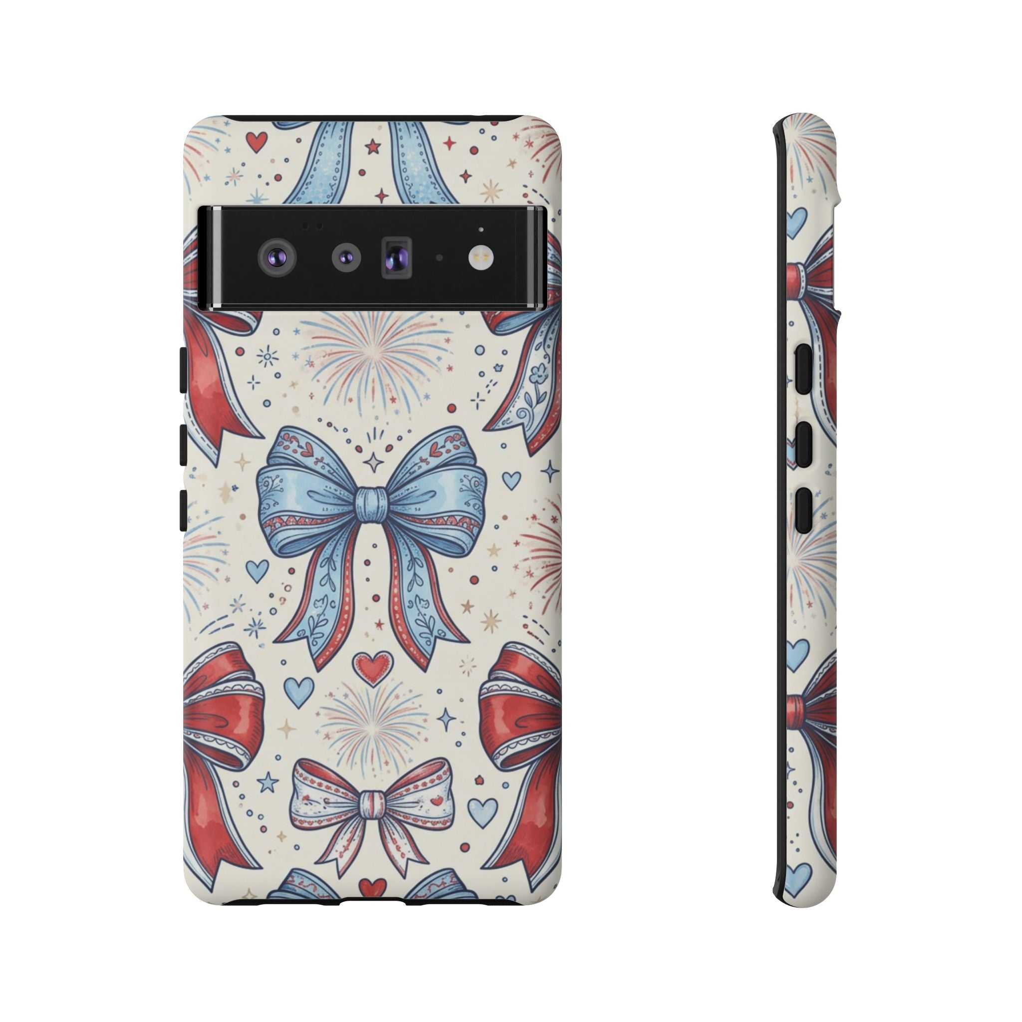 Patriotic Coquette Bows Phone Case – Americana Ribbon & Fireworks Design Printify