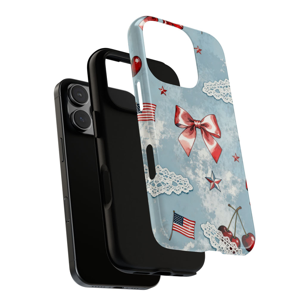 Americana Coquette Cherry Bow Phone Case Printify