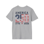 American Flag Pocket T-Shirt — "America's" Small Logo Patriotic Tee Printify