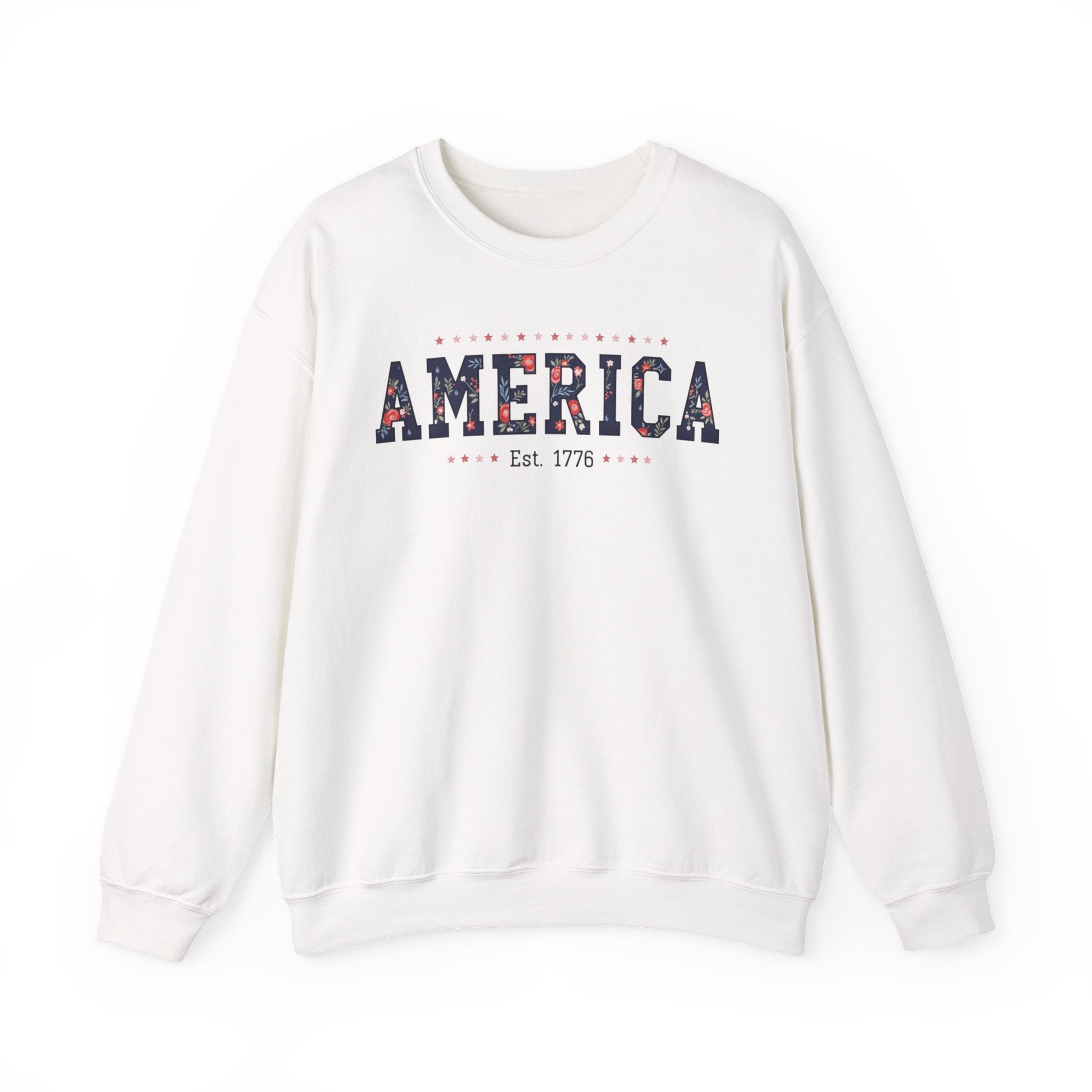 America Wildflower Crewneck Sweatshirt – Vintage Patriotic Floral Pullover Printify