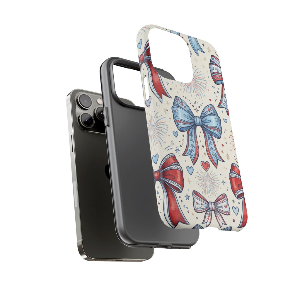 Patriotic Coquette Bows Phone Case – Americana Ribbon & Fireworks Design Printify