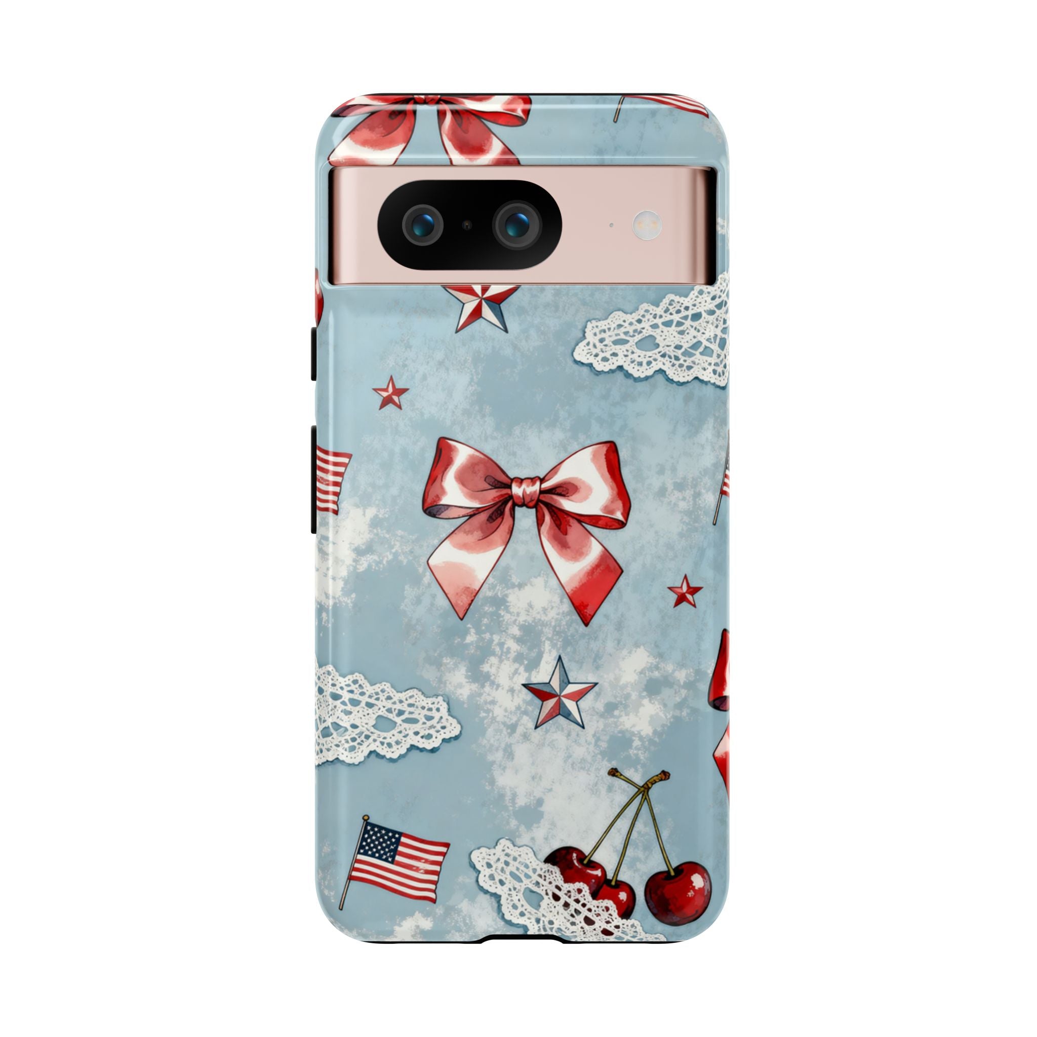 Americana Coquette Cherry Bow Phone Case Printify