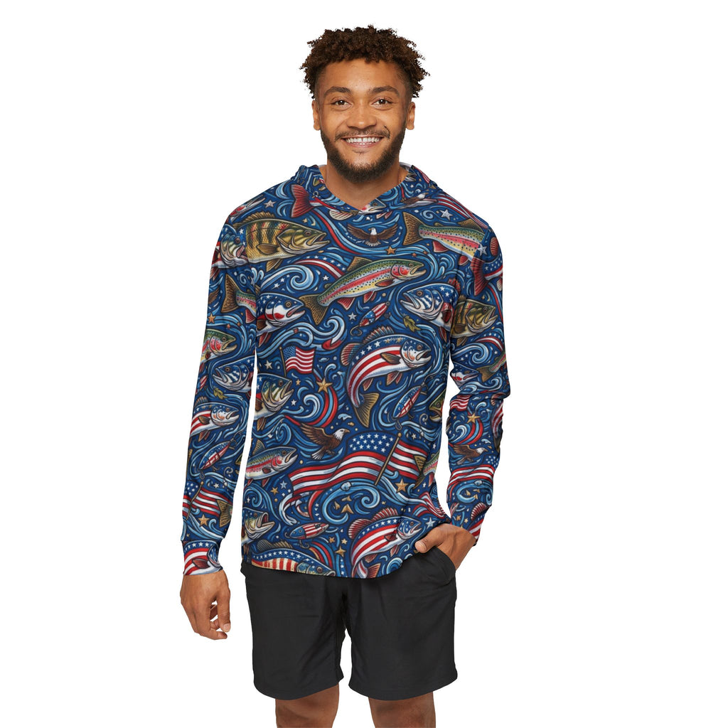Patriot Angler Performance Hoodie – All-American Fishing Hooded Sun Shirt Printify