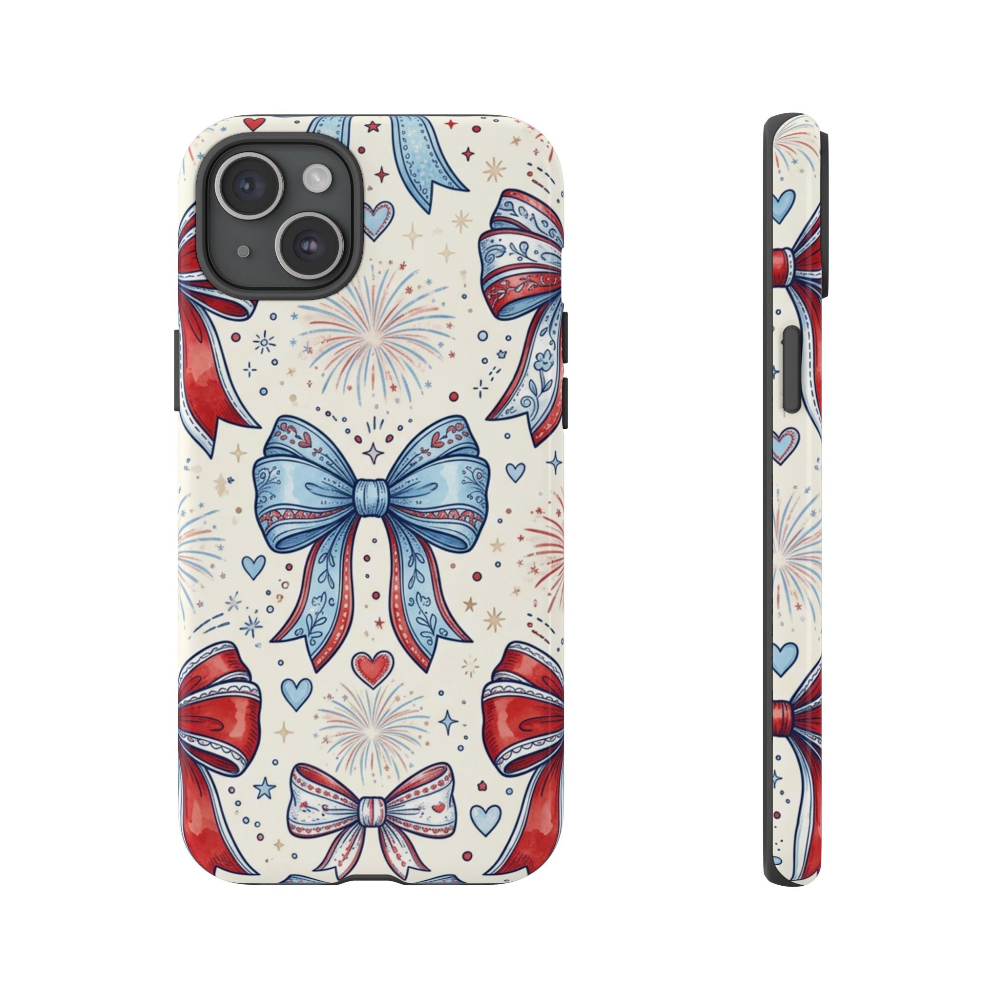 Patriotic Coquette Bows Phone Case – Americana Ribbon & Fireworks Design Printify