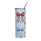 Bows & Fireworks 20oz Stainless Steel Tumbler — Patriotic Ribbon Fireworks Travel Mug Printify