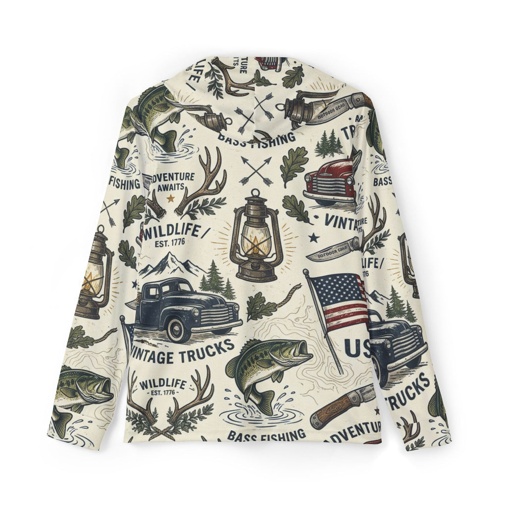 Backwoods Americana Performance Hoodie – Vintage Outdoor Adventure Hooded Shirt Printify