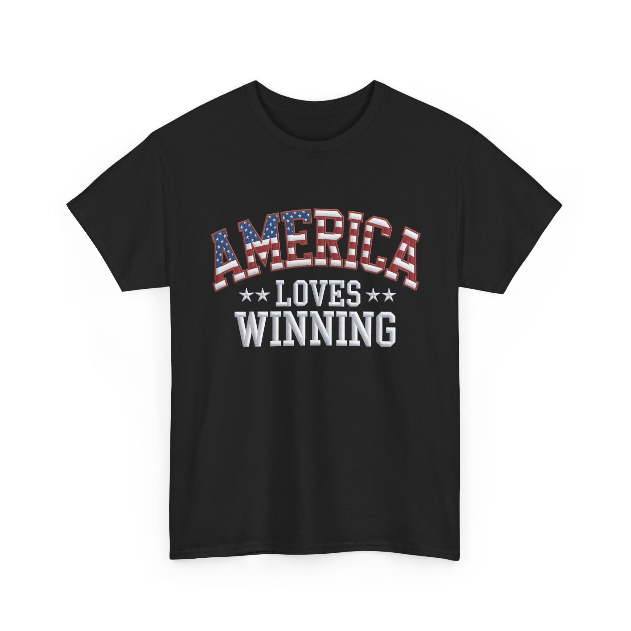 America Loves Winning! Patriotic Unisex Cotton T-Shirt – Gildan 5000 Heavy Tee