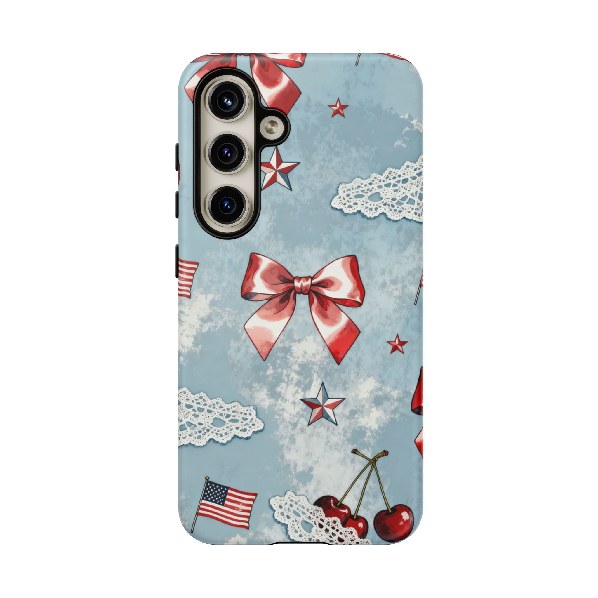 Americana Coquette Cherry Bow Phone Case Printify