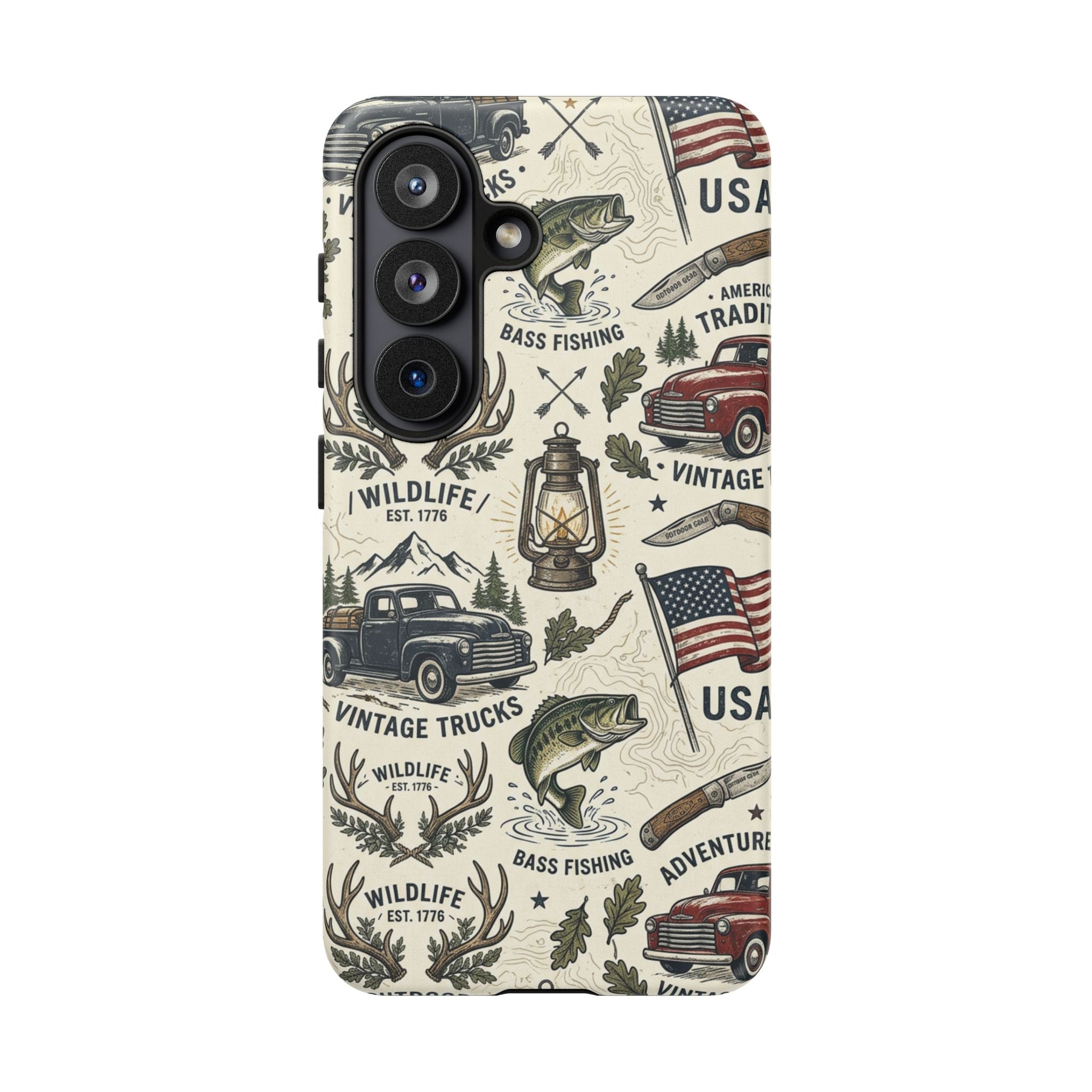 Patriotic Outdoors Phone Case – Bass Fishing & Vintage Americana Case Printify