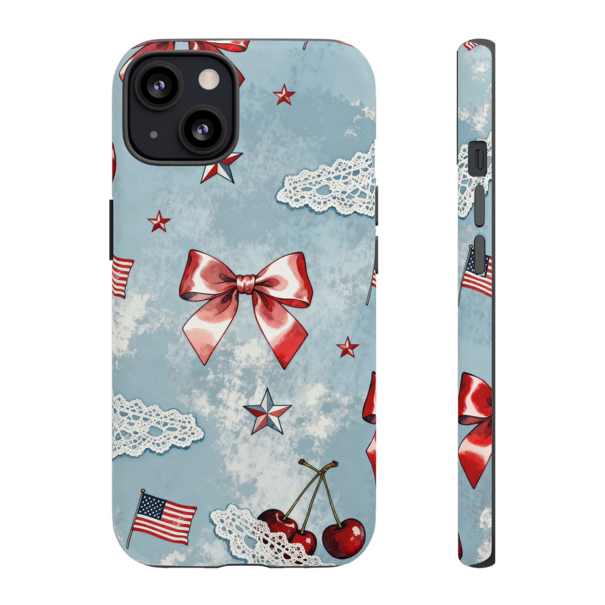 Americana Coquette Cherry Bow Phone Case Printify