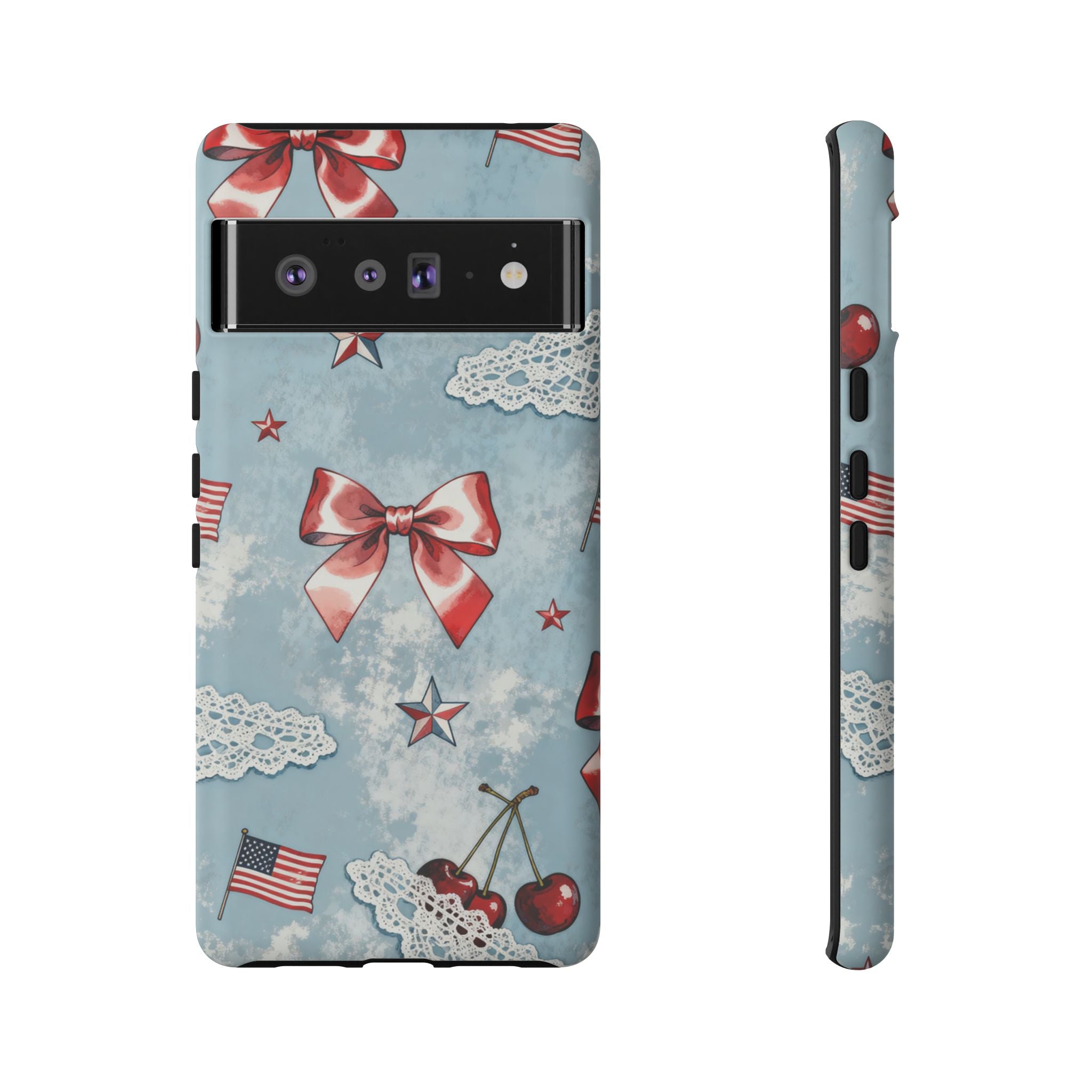 Americana Coquette Cherry Bow Phone Case Printify
