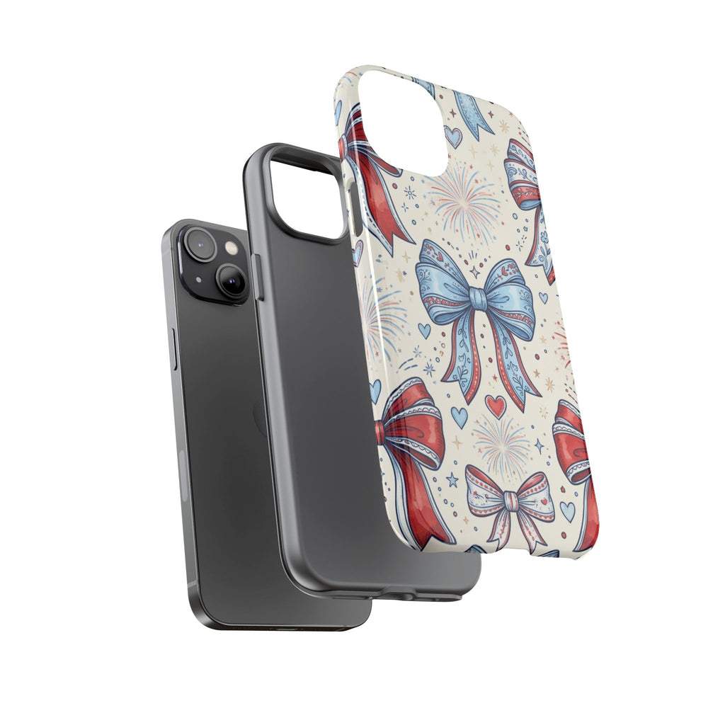 Patriotic Coquette Bows Phone Case – Americana Ribbon & Fireworks Design Printify