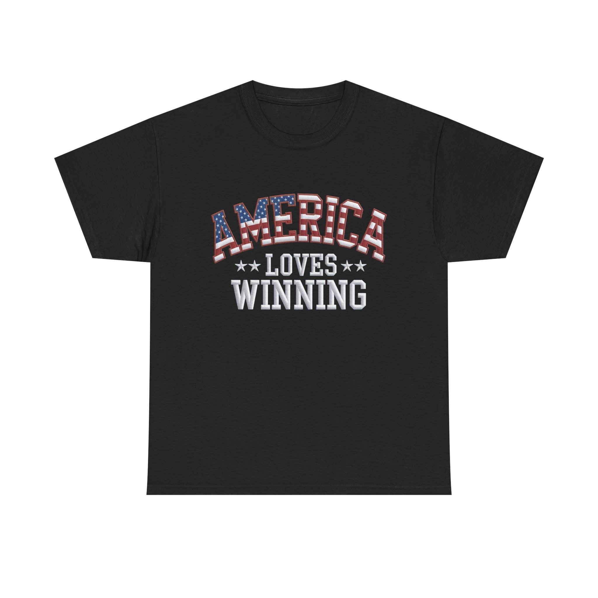 America Loves Winning! Patriotic Unisex Cotton T-Shirt – Gildan 5000 Heavy Tee
